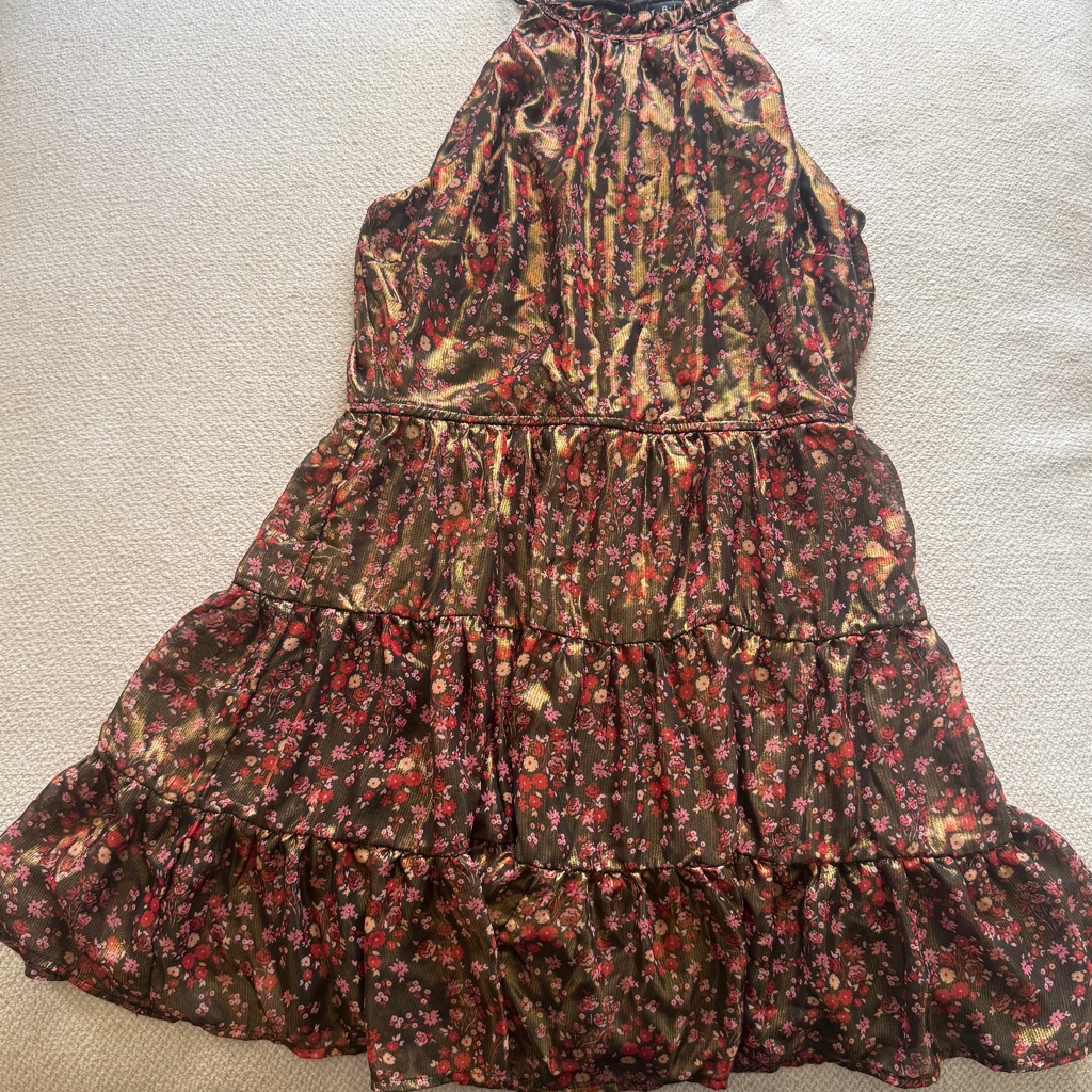 Trixxi Floral Gold Shimmer Halter Dress